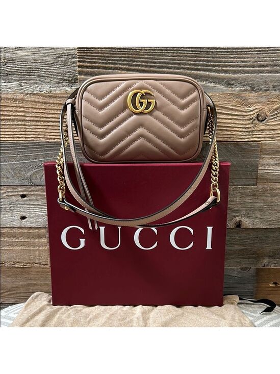 Gucci Handbags - Gucci GG Marmont Mini Shoulder Bag Dusty Pink Gold Hardware # 448065DTD1T5729